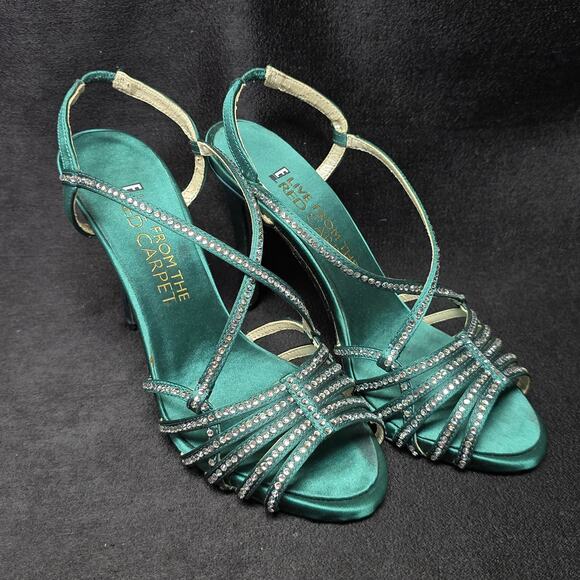 E! Live From The Red Carpet Emerald Green Rhinestone Strap Peep Toe High Heel - Picture 11 of 11